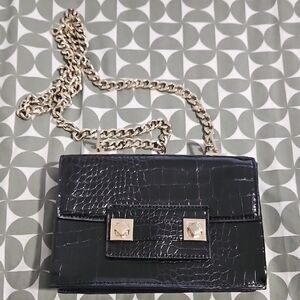 Zara Black Croc-Embossed Crossbody Bag with Gold Chain